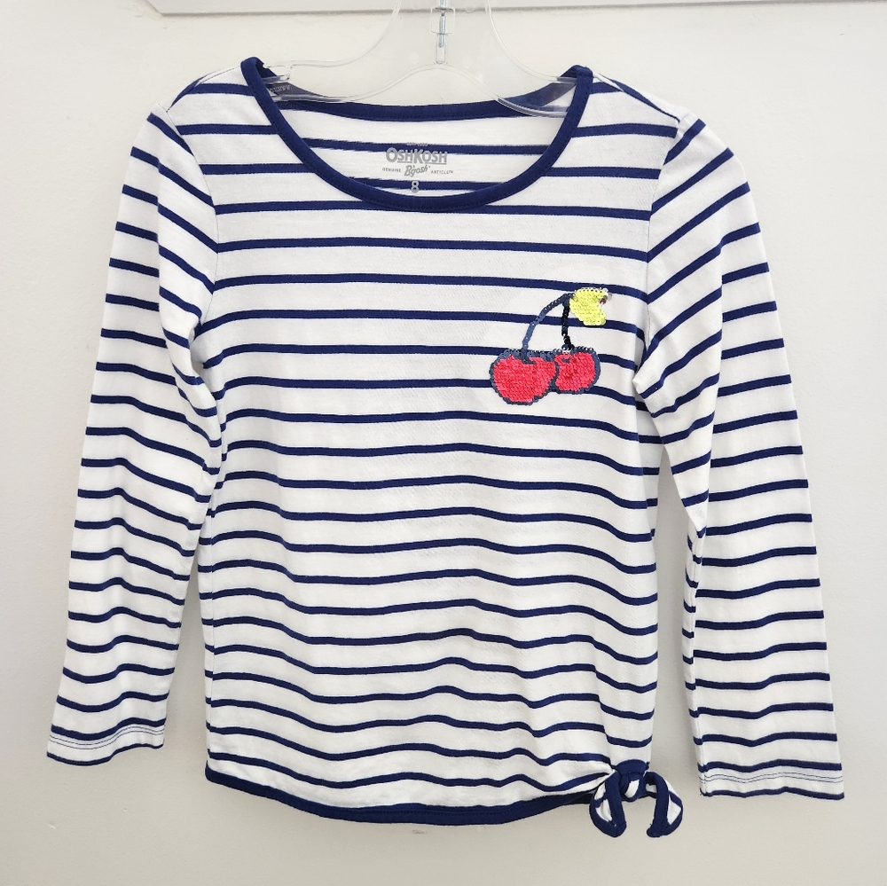 Oshkosh B'Gosh blue white stripe cotton long sleeve t-shirt  top girls size 8